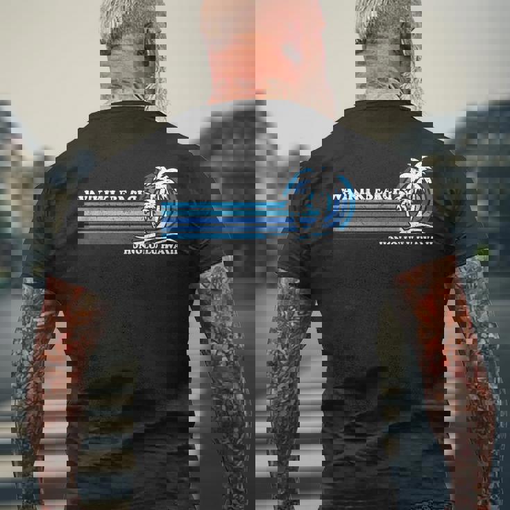 レトロ ヴィンテージ 家族旅行 ホノルル ハワイ ワイキキ ビーチ メンズTシャツ バックプリント 高齢者への贈り物