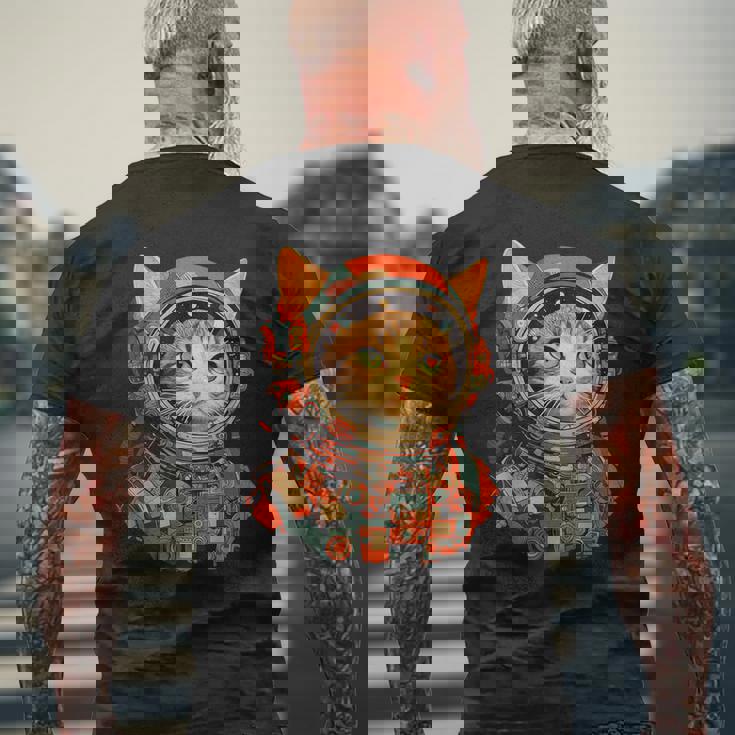 レトロ 宇宙飛行士 猫 メンズTシャツ バックプリント 高齢者への贈り物