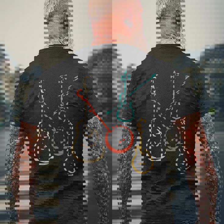 レトロなブルーグラス、ギター、バンジョー、フィドル、マンドリン メンズTシャツ バックプリント 高齢者への贈り物