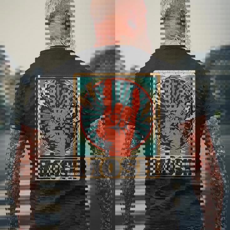 レトロなヴィンテージサインオブザホーンモッシュヘビーロックミュージック メンズTシャツ バックプリント 高齢者への贈り物