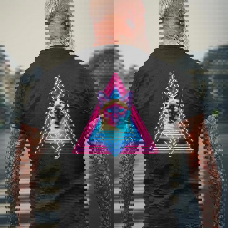 レトロな三角形のピラミッド猫のシャム猫 メンズTシャツ バックプリント 高齢者への贈り物