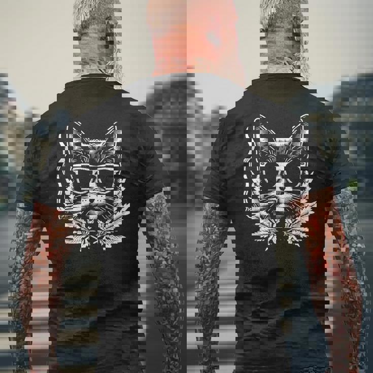 レトロな猫 サングラス付き 喫煙 大麻 雑草 葉 メンズTシャツ バックプリント 高齢者への贈り物