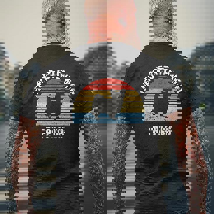 レトロパピヨン 犬 ギフト メンズTシャツ バックプリント 高齢者への贈り物