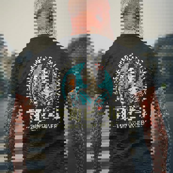 レトロ日本ビール 昭和ヴィンテージ 昭和ガール ダウンタウンビール メンズTシャツ バックプリント 高齢者への贈り物