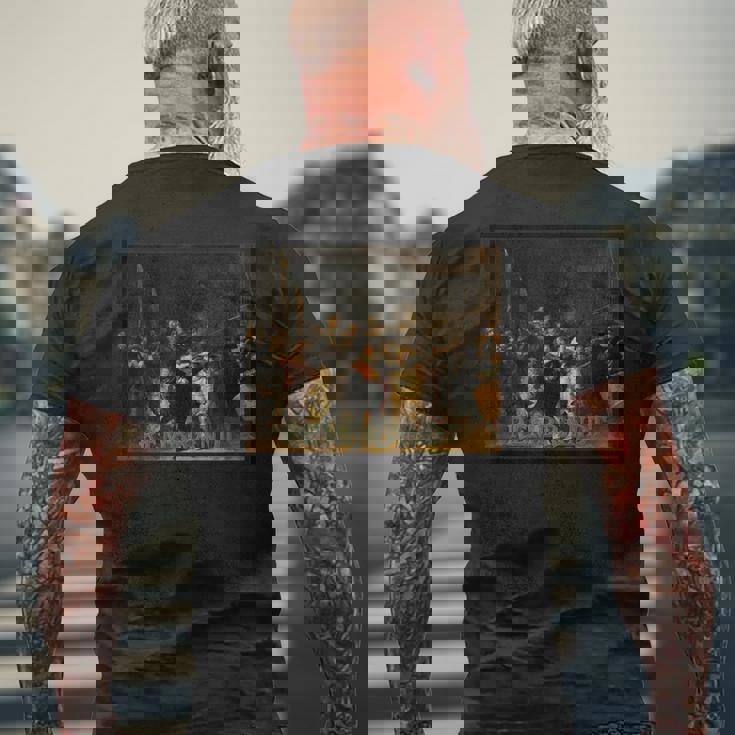 レンブラント、ナイトウォッチ メンズTシャツ バックプリント 高齢者への贈り物