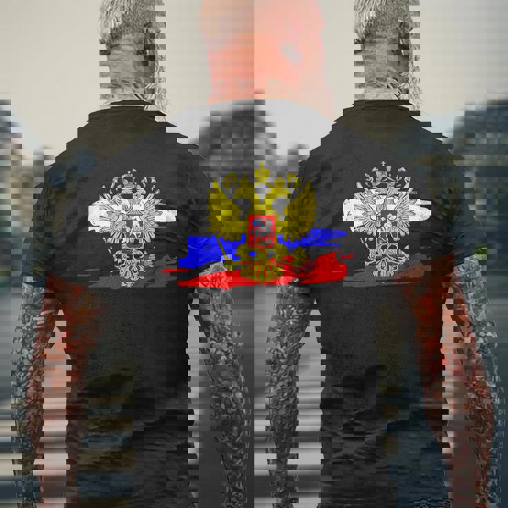 ロシア国章 ロシア国旗 イーグルエンブレム付き メンズTシャツ バックプリント 高齢者への贈り物