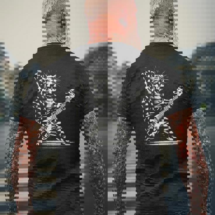 ロッキーキャット ベースギター4面エレキベースプレーヤー メンズTシャツ バックプリント 高齢者への贈り物