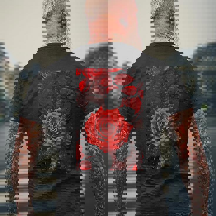 ロマンティックローズ レッド 美的 ゴシックローズ メンズTシャツ バックプリント 高齢者への贈り物