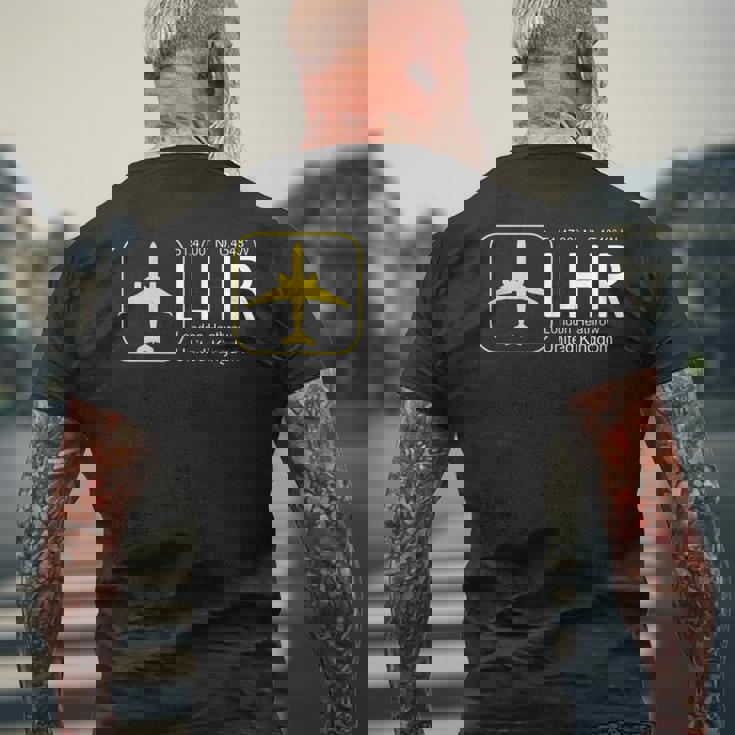 ロンドンヒースロー国際空港 メンズTシャツ バックプリント 高齢者への贈り物