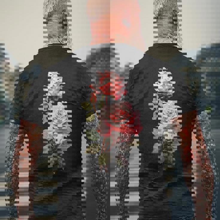 ローズシャツ 美しいピンクのバラとつぼみ メンズTシャツ バックプリント 高齢者への贈り物