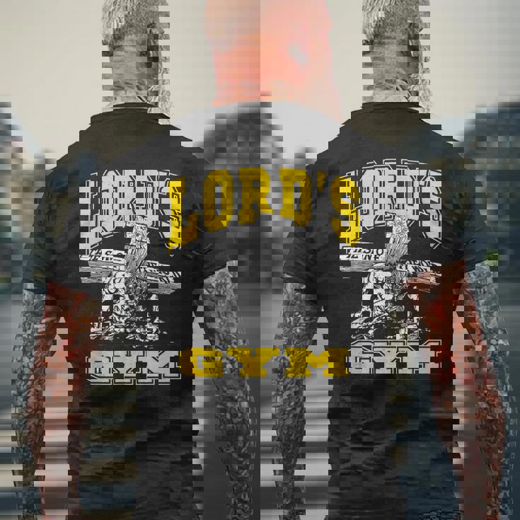 ローズジム-ロードズ・ザ・シン・オブ・ワールド・ジーザス メンズTシャツ バックプリント 高齢者への贈り物