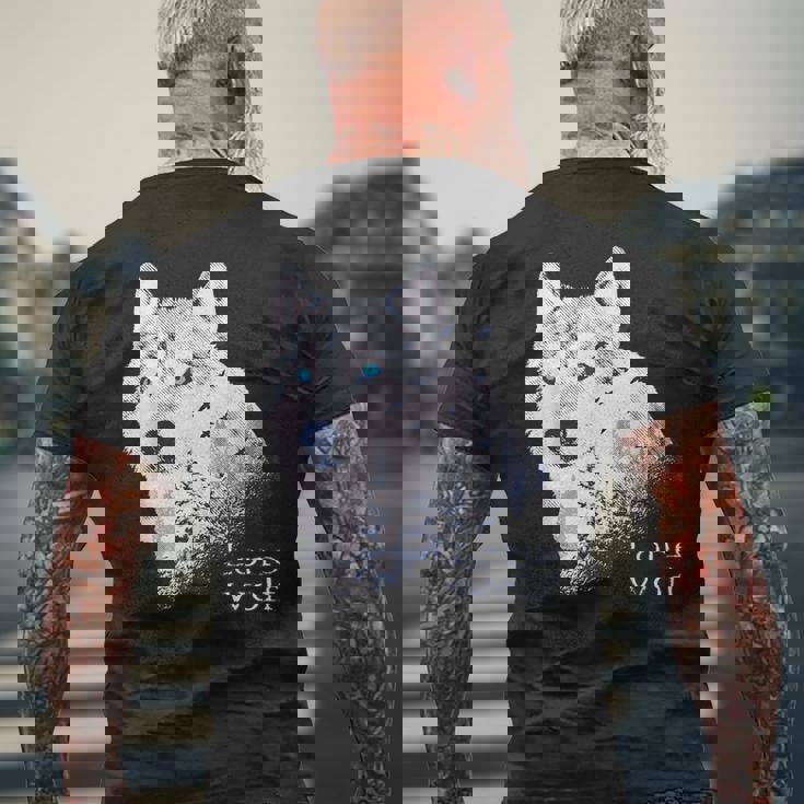 ローンウルフ 森 山 野生 野生動物 雪 オオカミ メンズTシャツ バックプリント 高齢者への贈り物