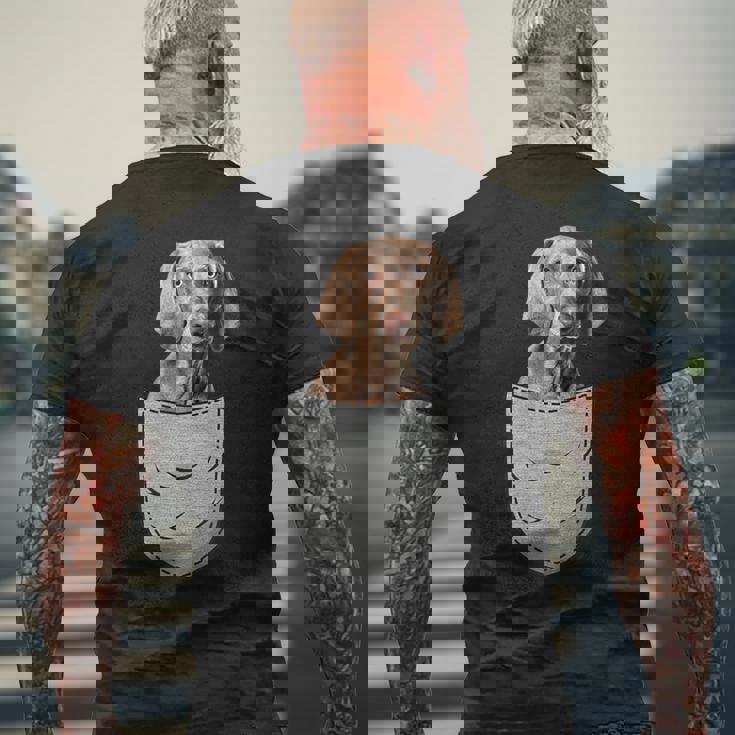 ワイマラナーラナー胸ポケット犬の飼い主 メンズTシャツ バックプリント 高齢者への贈り物