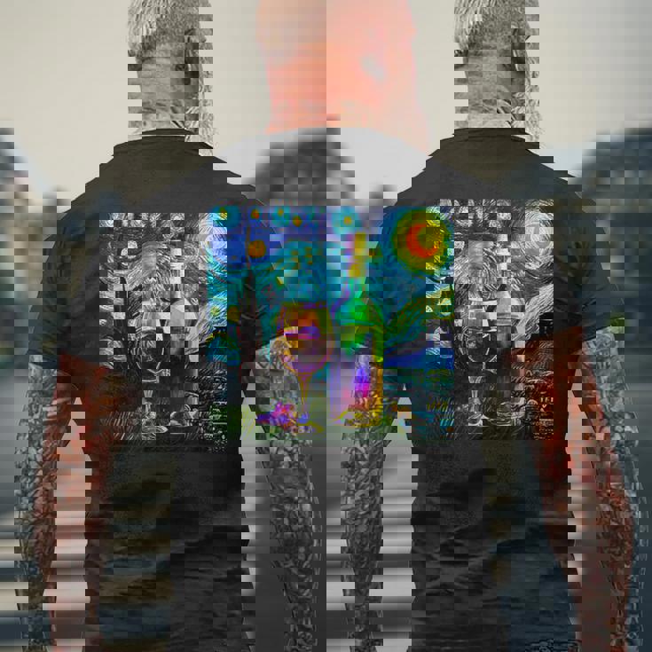 ワイン 酒 面白いtシャツ ゴッホ 星月夜 飲み おもしろ 飲み会 のんべえ メンズ 居酒屋 ネタ メンズTシャツ バックプリント 高齢者への贈り物