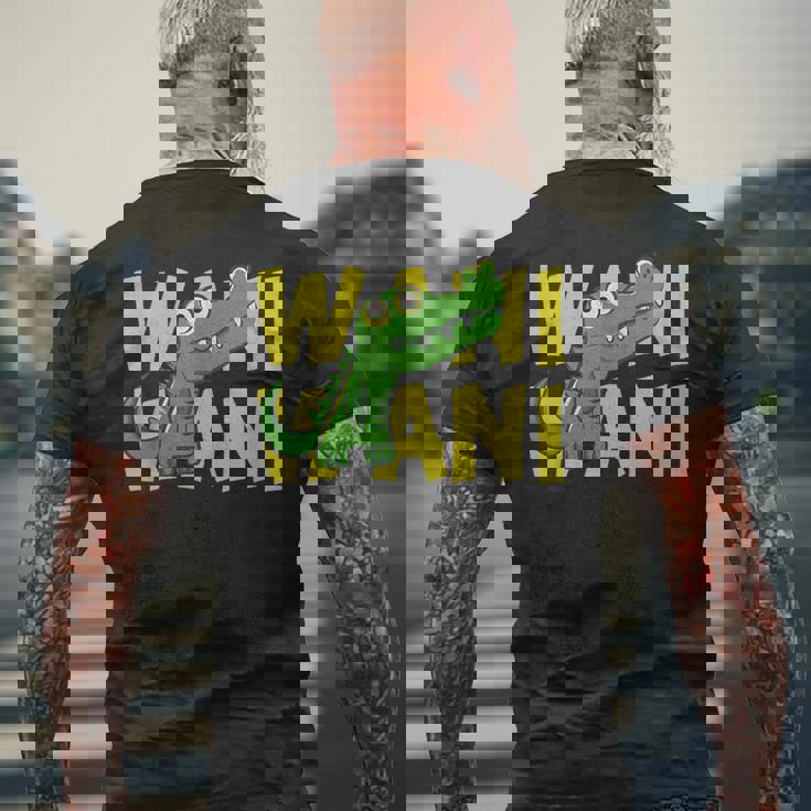 ワニ 鰐 クロコダイル イラスト 爬虫類 おもしろ かわいい おしゃれ ワニ好き メンズTシャツ バックプリント 高齢者への贈り物