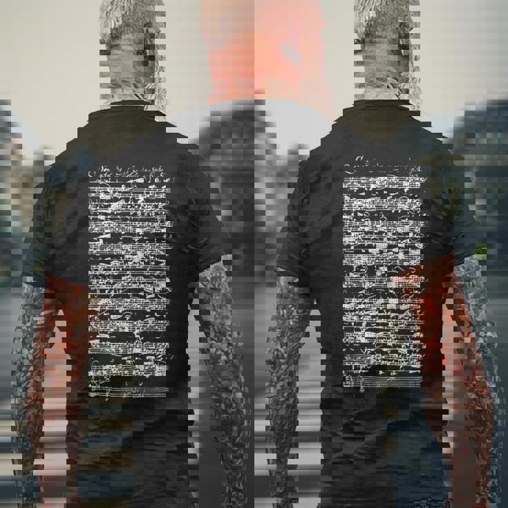 ヴァイオリンソロのためのバッハソナタ第1番ト短調アダージョ楽譜 メンズTシャツ バックプリント 高齢者への贈り物