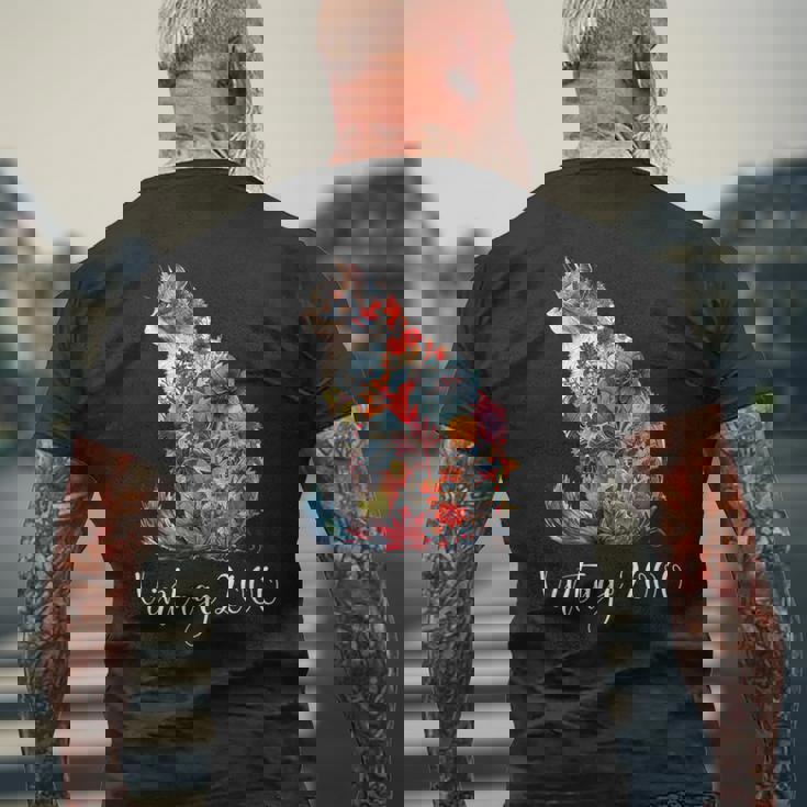 ヴィンテージ 2000 花柄 花 猫好き 24時間 誕生日 メンズTシャツ バックプリント 高齢者への贈り物