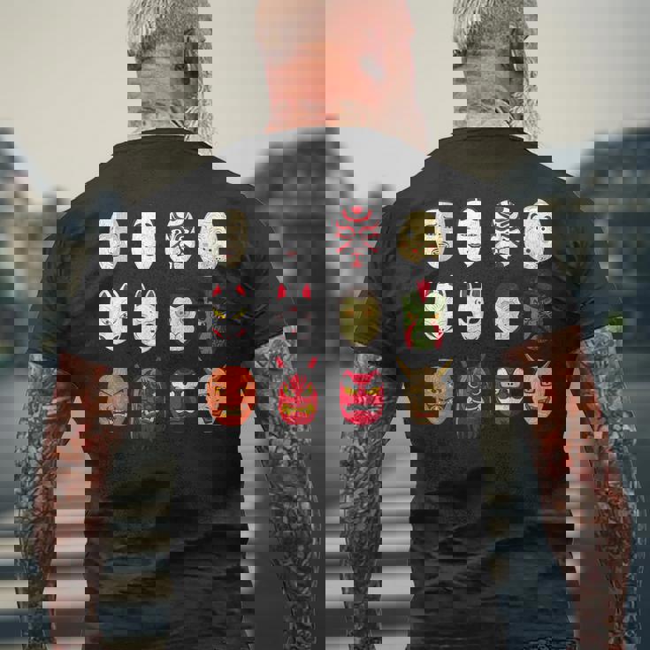 ヴィンテージ グラフィカル 日本 アート 天狗 きつね ひょっとこ マスク メンズTシャツ バックプリント 高齢者への贈り物