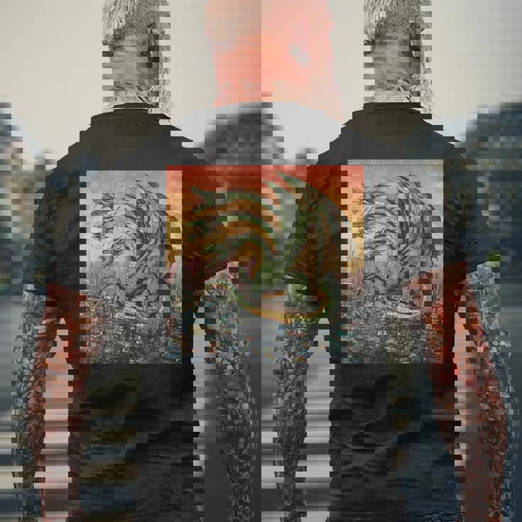 ヴィンテージ ドラゴンキング ギドラ アート 夕日 日本人 キッズ 男性 メンズTシャツ バックプリント 高齢者への贈り物