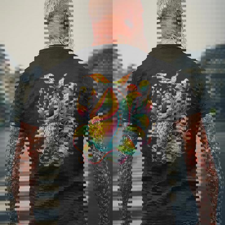 ヴィンテージ ネペンテス ピッチャー 植物ティー 食虫植物アート メンズTシャツ バックプリント 高齢者への贈り物