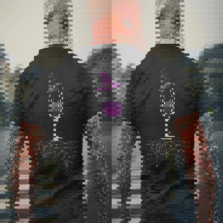 ヴィンテージ ハロウィン パープル グレープ ワイングラス 魔女 帽子 キュート メンズTシャツ バックプリント 高齢者への贈り物