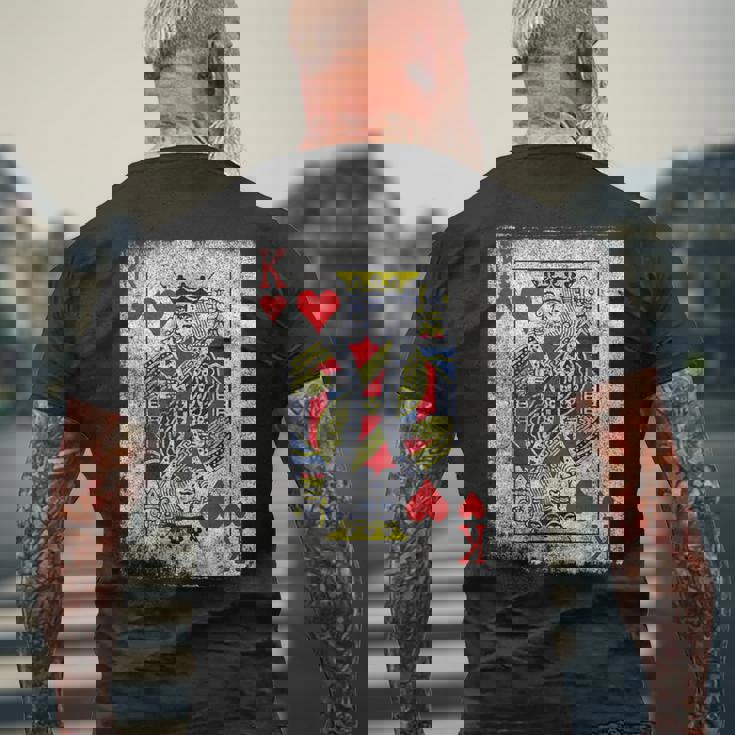 ヴィンテージ ハートのキングトランプ ハロウィン カジノ メンズTシャツ バックプリント 高齢者への贈り物