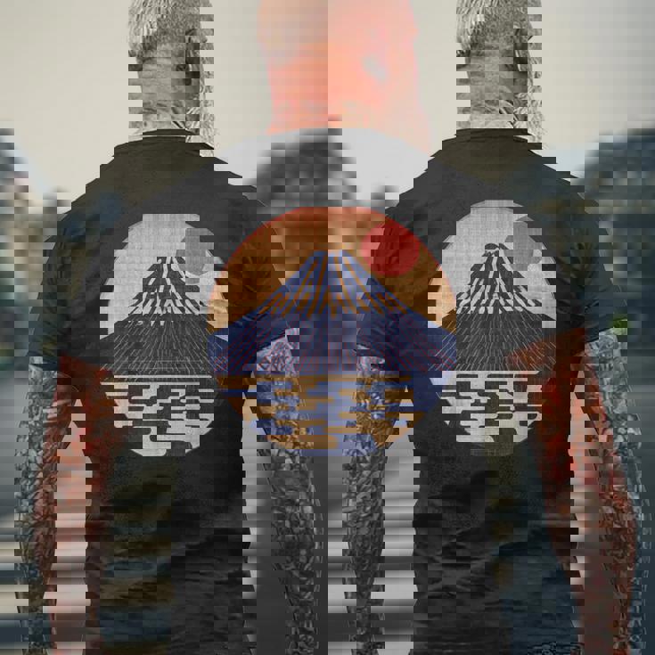 ヴィンテージ 和 富士山 山の上の日本の舞う太陽 メンズTシャツ バックプリント 高齢者への贈り物