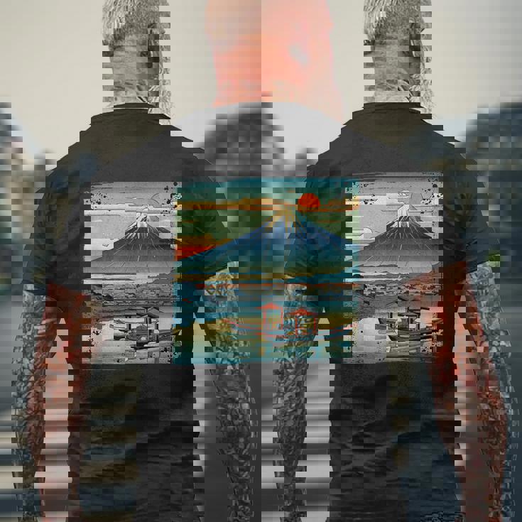 ヴィンテージ 日本の富士山 山に昇る太陽 メンズTシャツ バックプリント 高齢者への贈り物