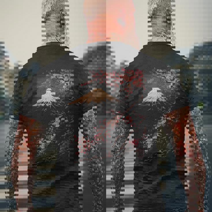 ヴィンテージ 桜 富士山 日本アート 日本 グラフィック メンズTシャツ バックプリント 高齢者への贈り物