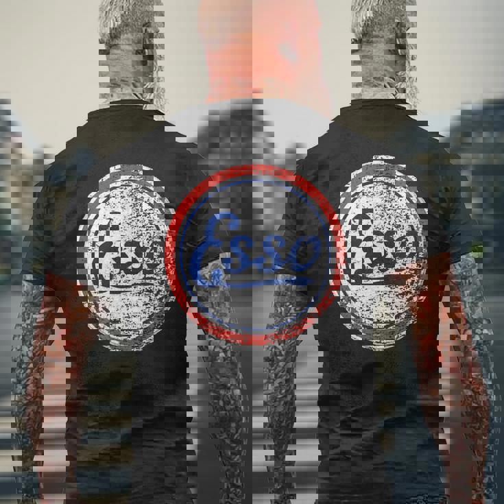 ヴィンテージカーessoガソリンスタンドメンズとレディース。 メンズTシャツ バックプリント 高齢者への贈り物