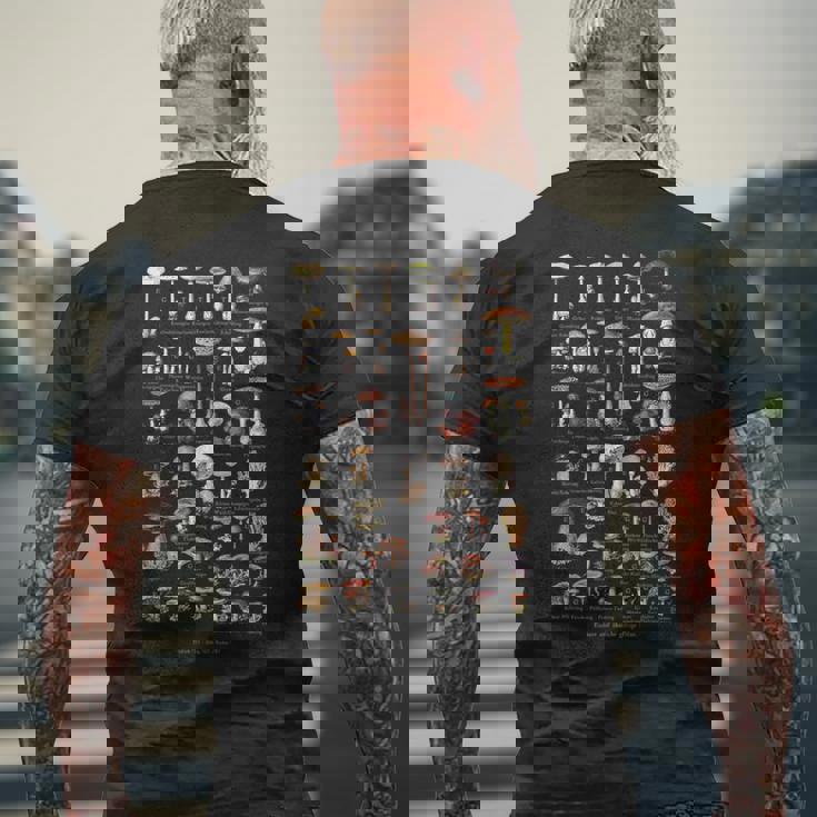 ヴィンテージキノコドイツ語の名前キノコ狩り メンズTシャツ バックプリント 高齢者への贈り物