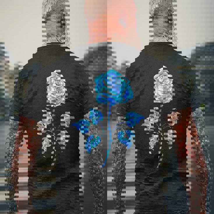 一輪挿し 青いバラ かわいい 青いバラ 花 ガーデニング メンズTシャツ バックプリント 高齢者への贈り物