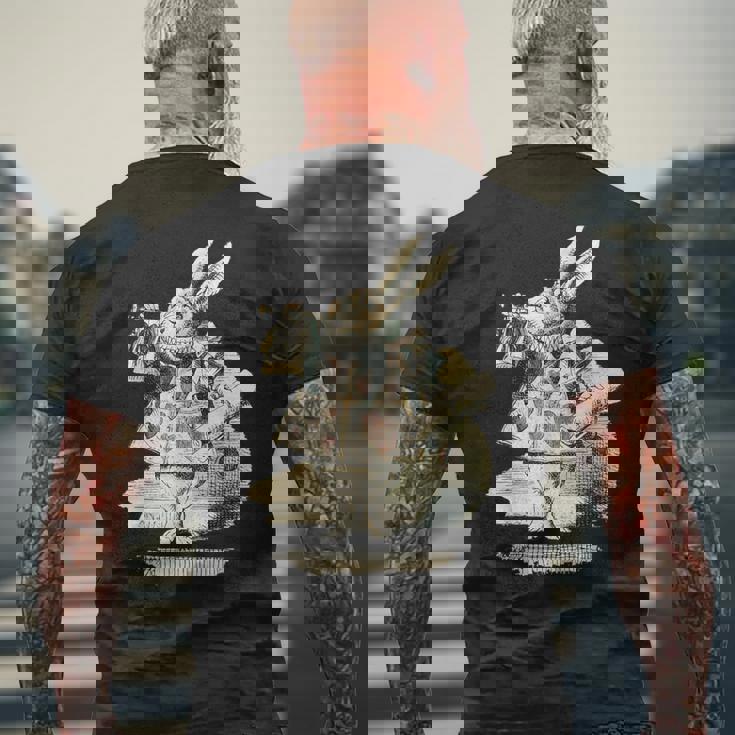 不思議の国のアリス 白ウサギ トランプデザイン メンズTシャツ バックプリント 高齢者への贈り物