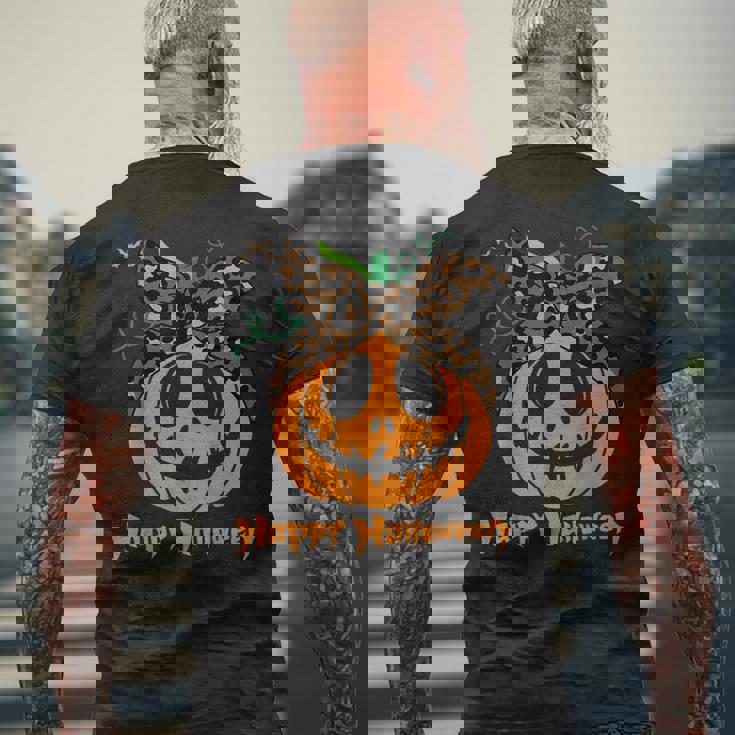 不気味なカボチャ ヒョウ柄 乱雑なお団子 ハロウィン 面白い メンズTシャツ バックプリント 高齢者への贈り物