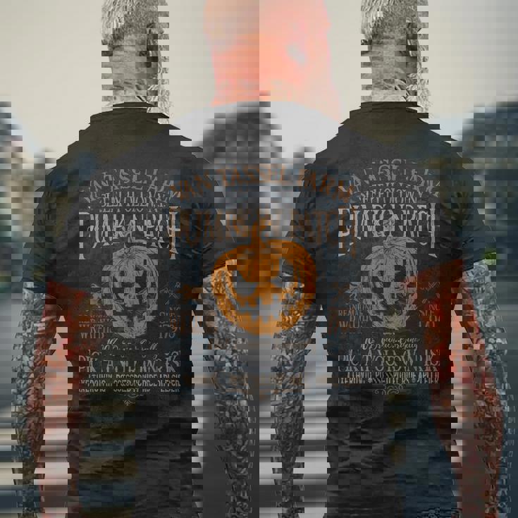 不気味なパンプキン パッチ スリーピー ホロウ ニューヨーク ハロウィン メンズTシャツ バックプリント 高齢者への贈り物