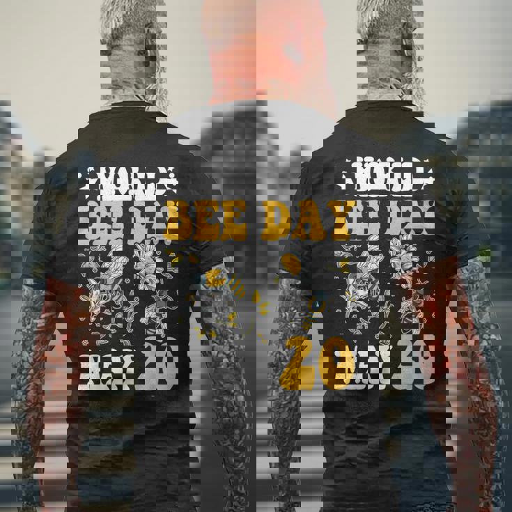 世界ミツバチの日 ミツバチ メンズTシャツ バックプリント 高齢者への贈り物