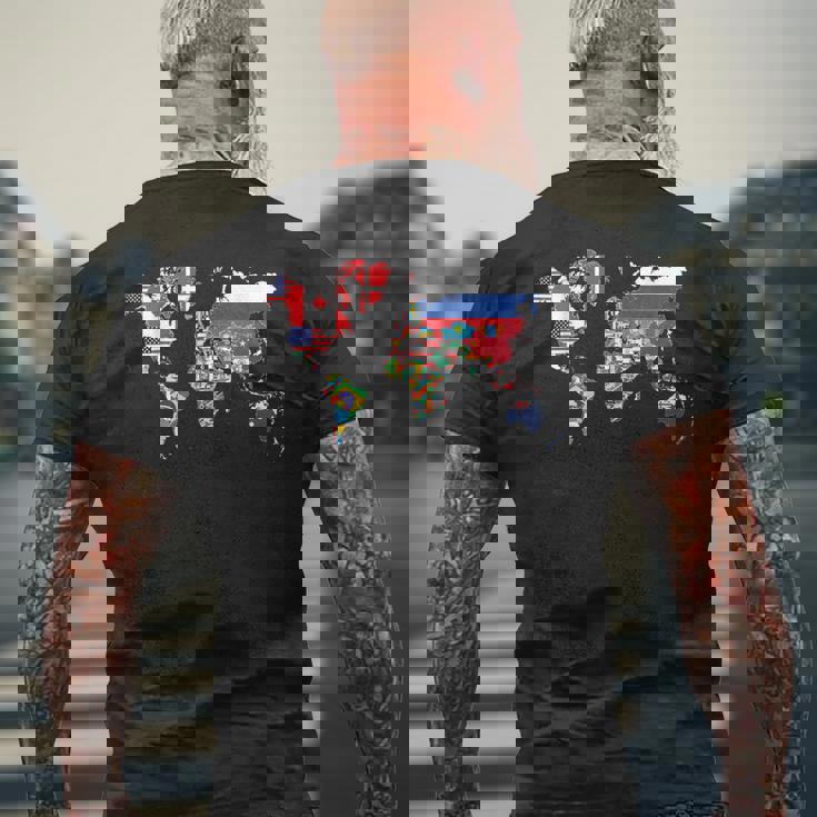 世界地図 国旗 アトラス メンズTシャツ バックプリント 高齢者への贈り物