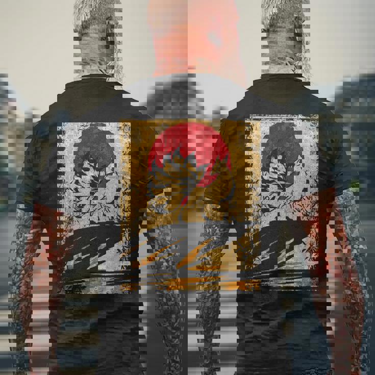 九尾の狐 日本のレトロアート メンズTシャツ バックプリント 高齢者への贈り物