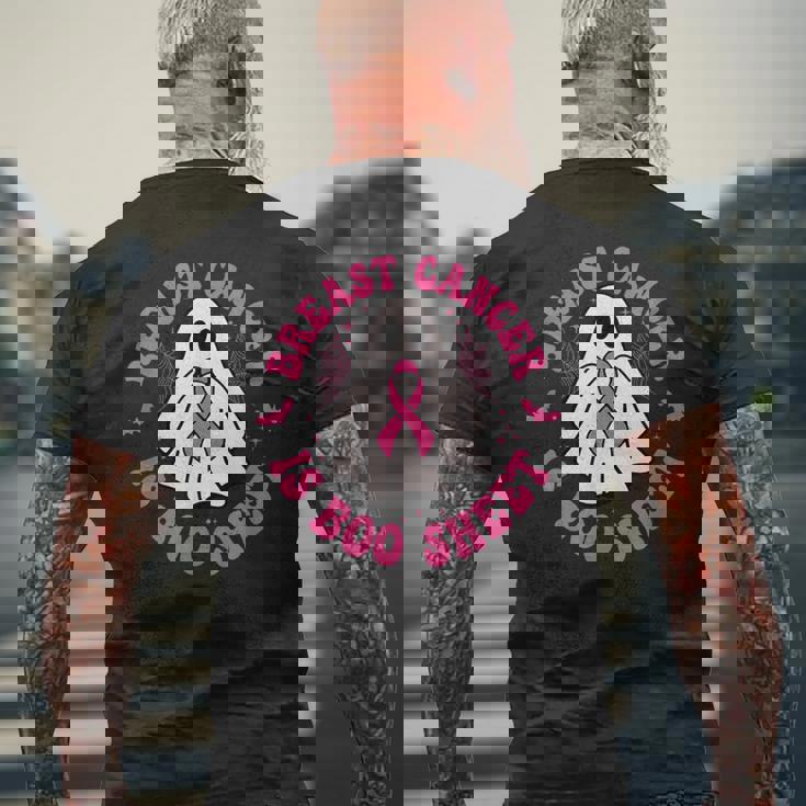 乳がんはブーシート ゴースト ピンクリボン ハロウィン メンズTシャツ バックプリント 高齢者への贈り物