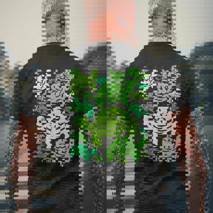 亀柄 カートゥーン アウトライン 面白いカメ メンズTシャツ バックプリント 高齢者への贈り物