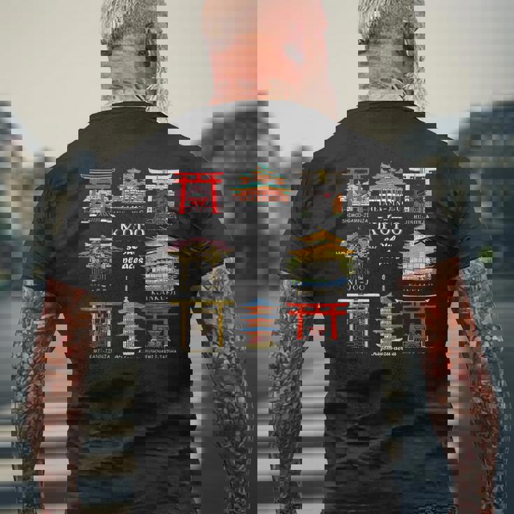 京都・伏見稲荷大社・平安神宮・下鴨神社・地主神社・御金神社・金閣寺・清水寺・二条城 メンズTシャツ バックプリント 高齢者への贈り物