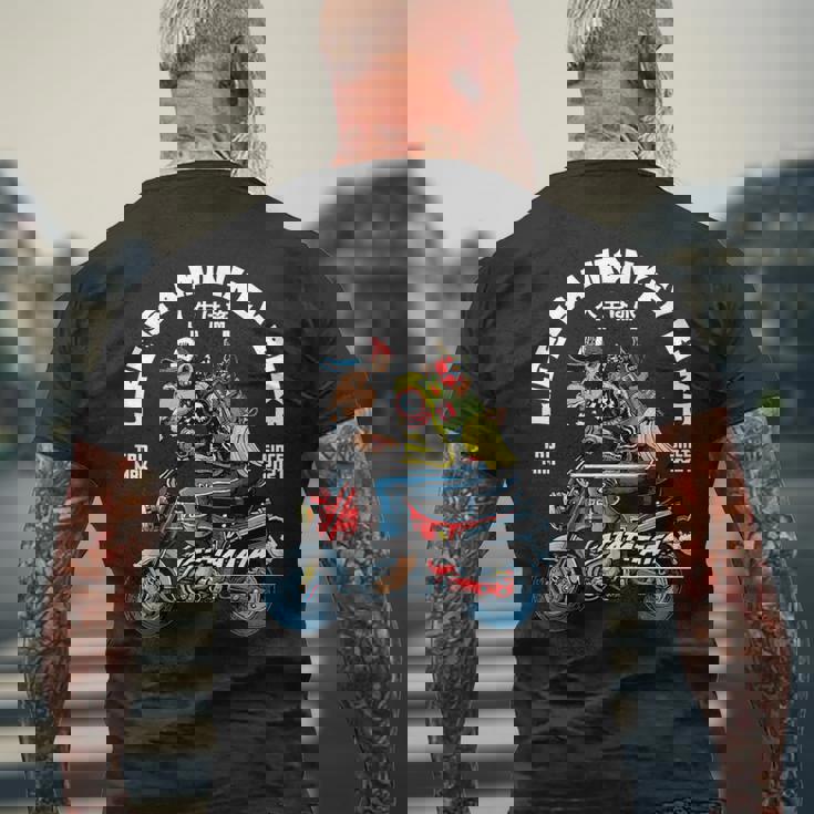 人生はモンキーバイク メンズTシャツ バックプリント 高齢者への贈り物