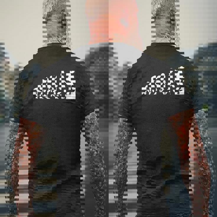 人類の進化 ネタ 山登り ハイキング アウトドア 趣味 おもしろ メンズTシャツ バックプリント 高齢者への贈り物