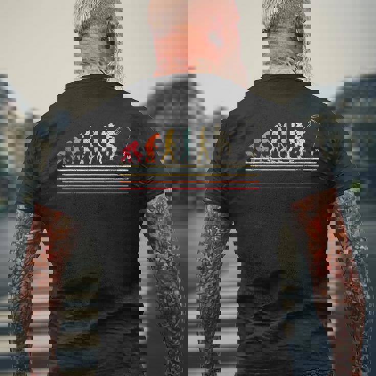 人類の進化 釣り竿 漁師 釣り人 面白い 釣り フィッシング サプライズ おもしろ アイデア 釣り メンズTシャツ バックプリント 高齢者への贈り物