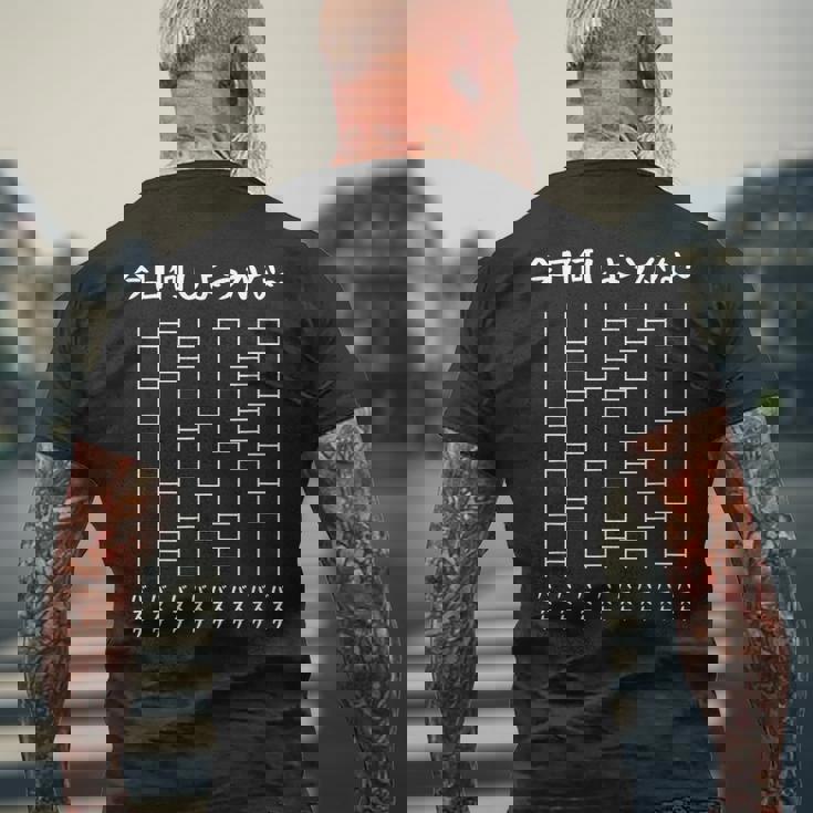 今日何しようかなー あみだくじの面白ネタ バスケ あみだくじ ギャグ バスケットボール バスケ好き おもしろ メンズTシャツ バックプリント 高齢者への贈り物