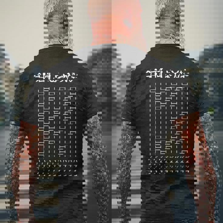 今日何しようかなー あみだくじの面白ネタ パチンコ あみだくじ ギャグ ジョーク パチンコ好き おもしろ メンズTシャツ バックプリント 高齢者への贈り物