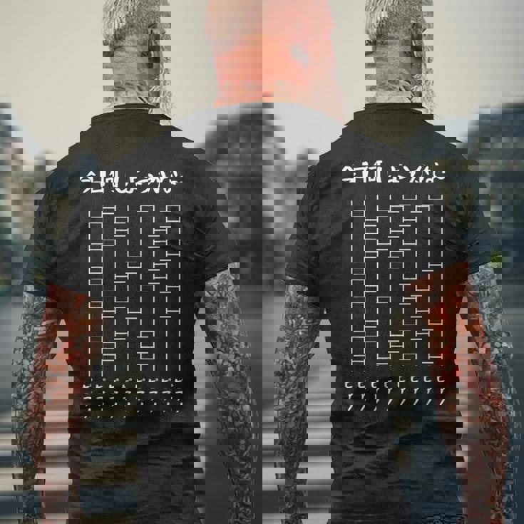 今日何しようかなー あみだくじの面白ネタ ピアノ あみだくじ ギャグ ピアノ 音楽好き おもしろ メンズTシャツ バックプリント 高齢者への贈り物