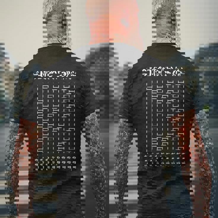 今日何食べようかなー あみだくじの面白ネタ お寿司 あみだくじ ギャグ ジョーク 寿司好き おもしろ メンズTシャツ バックプリント 高齢者への贈り物