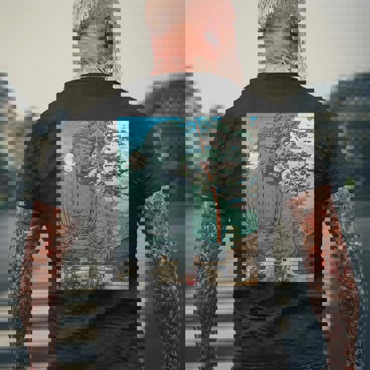 仏 大仏像 仏教 禅 瞑想 メンズTシャツ バックプリント 高齢者への贈り物