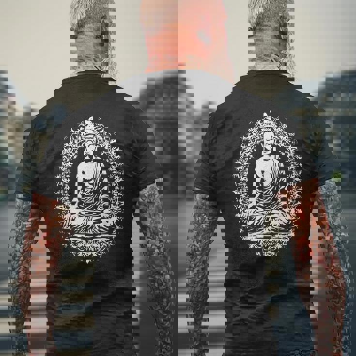 仏像 ヨガ 仏教 禅 仏教 瞑想 メンズTシャツ バックプリント 高齢者への贈り物
